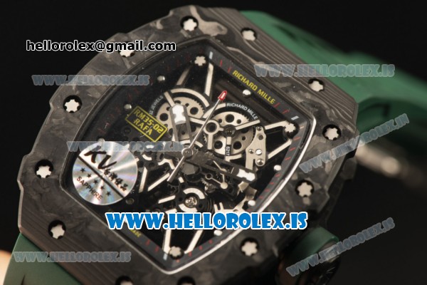 Richard Mille RM35-02 Carbon Fiber With Miyota 9015 Movement 1:1 Clone Green Rubber - Click Image to Close